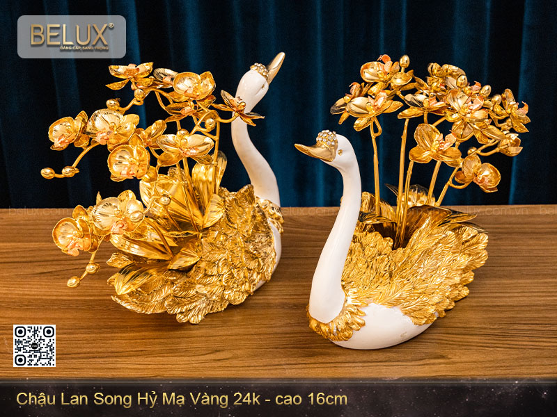Chậu Lan Thiên Nga Song Hỷ mạ vàng 24k cao 16cm&nbsp;